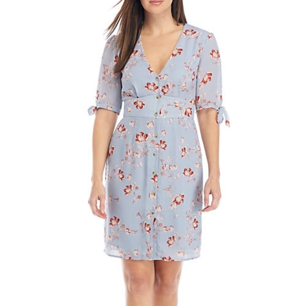 june & hudson NWT Elbow Tie Sleeve Floral Button Front Mini Dress Size 1